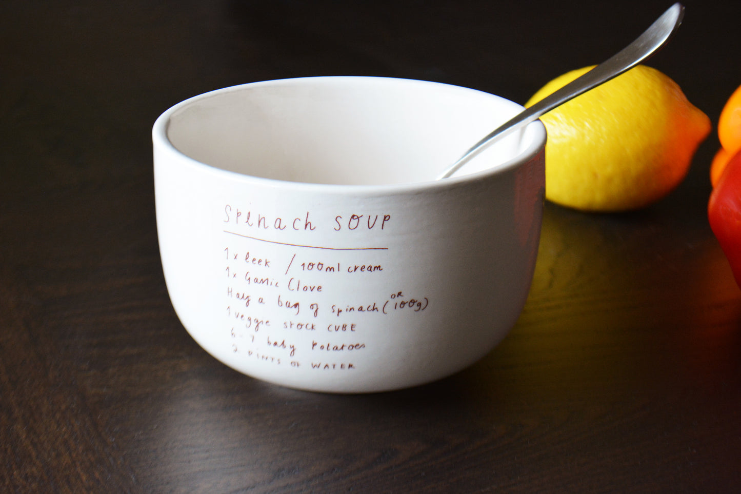 Custom Large Ceramic Soup Bowl with Engraved Handwritten Family Recipe