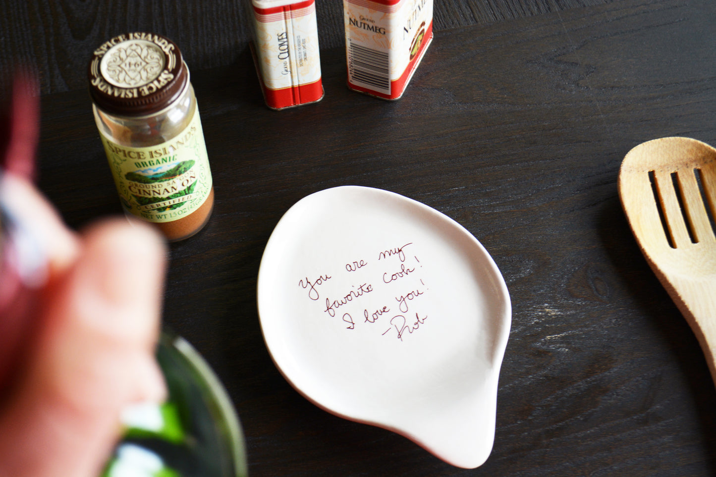 Personalized Ceramic Spoon Rest with Custom Handwritten Message