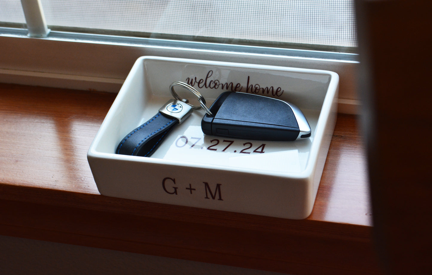 Personalized Entryway Key Tray - Ceramic Catchall Dish - Unique Wedding Anniversary Housewarming or Birthday Gift