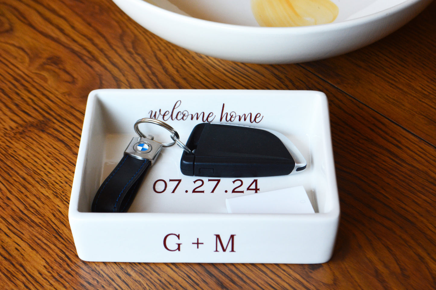Personalized Entryway Key Tray - Ceramic Catchall Dish - Unique Wedding Anniversary Housewarming or Birthday Gift