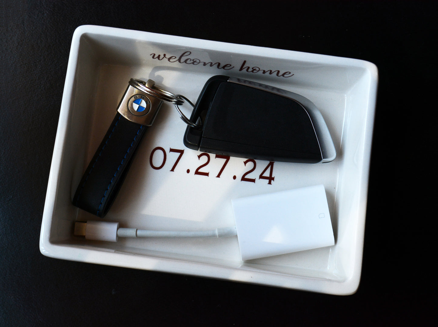 Personalized Entryway Key Tray - Ceramic Catchall Dish - Unique Wedding Anniversary Housewarming or Birthday Gift