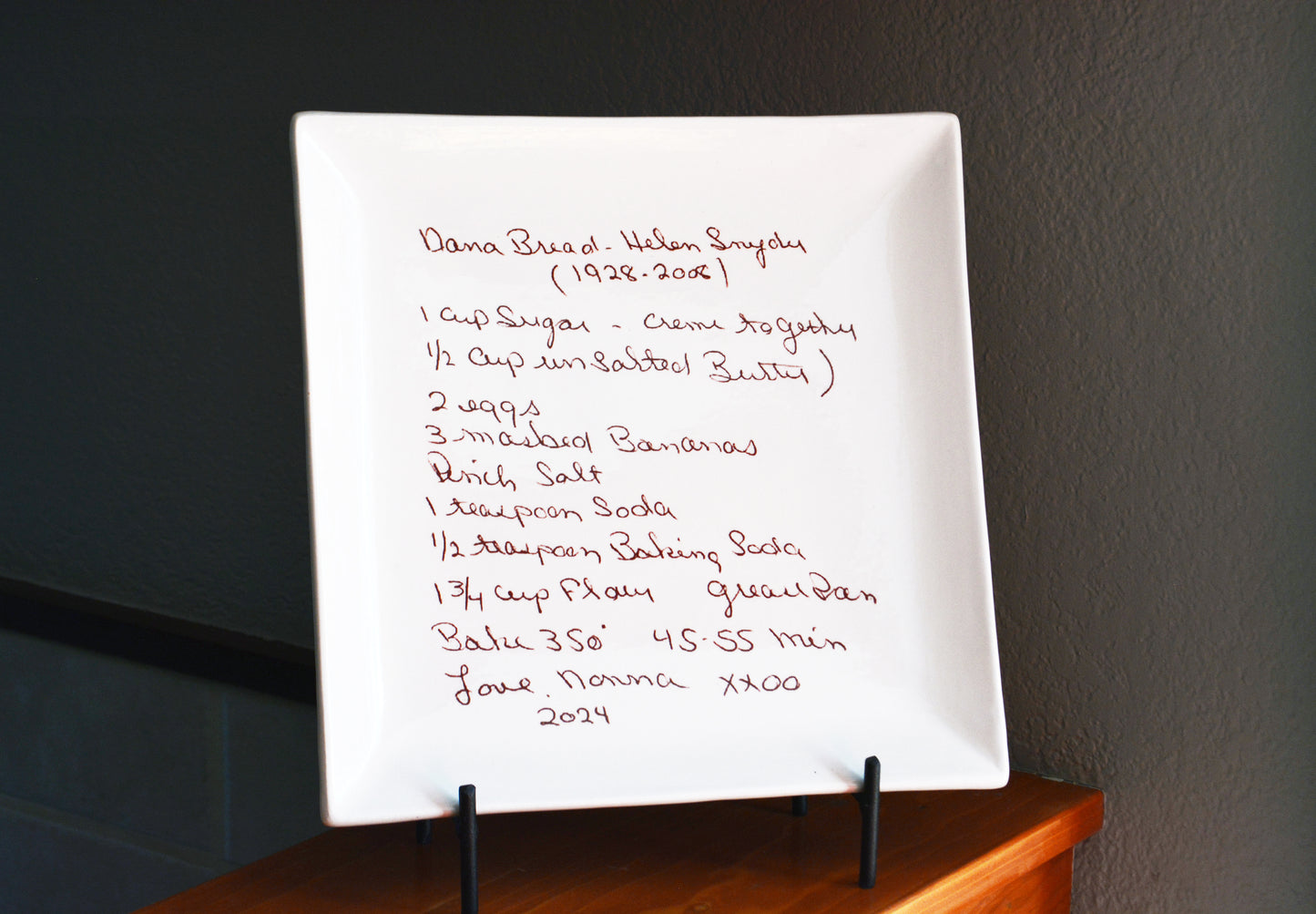 10 x 10 Square Ceramic Platter with Handwritten Family Recipe - Engraved Handwriting Transfer
