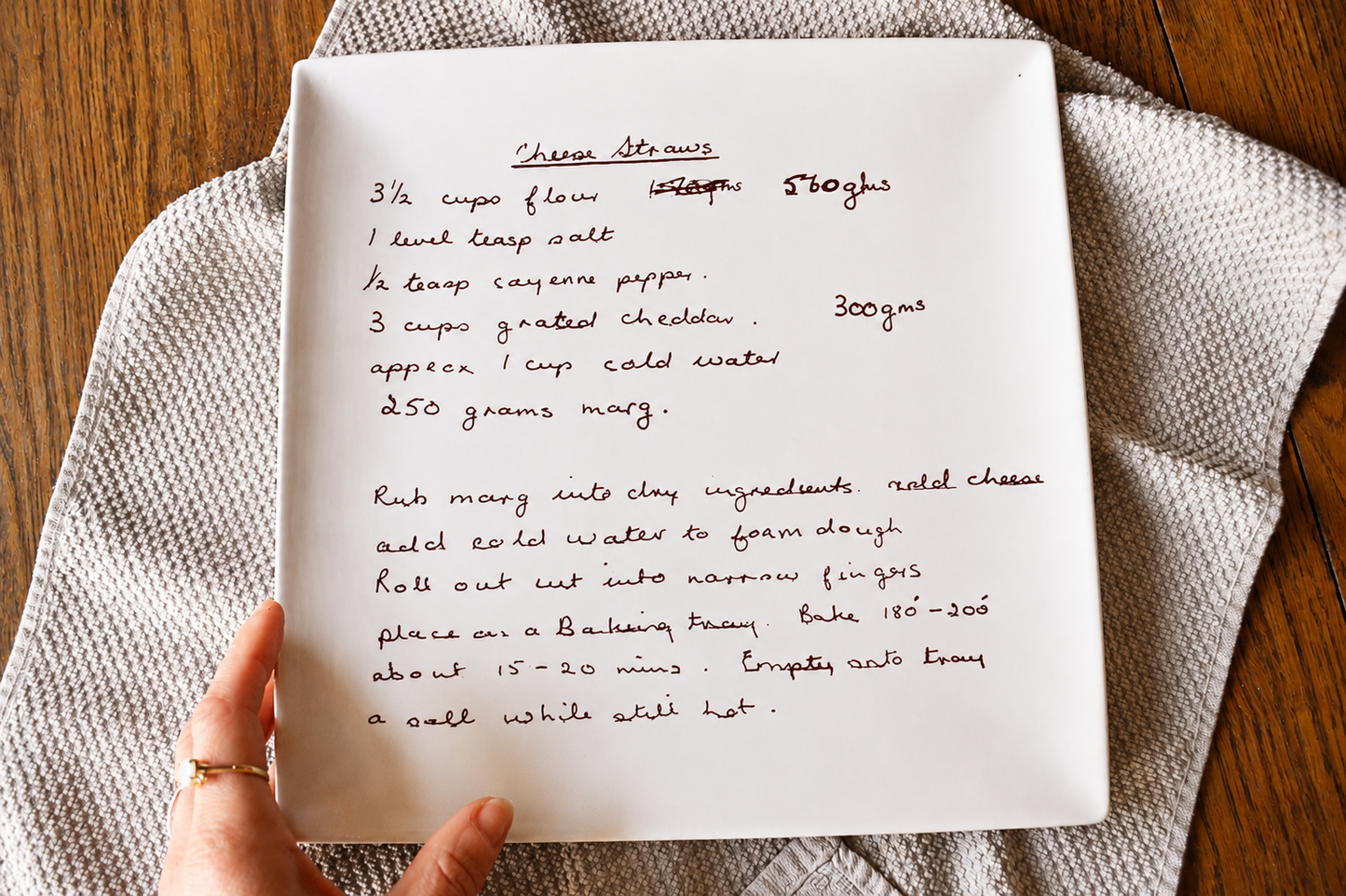 10 x 10 Square Ceramic Platter with Handwritten Family Recipe - Engraved Handwriting Transfer