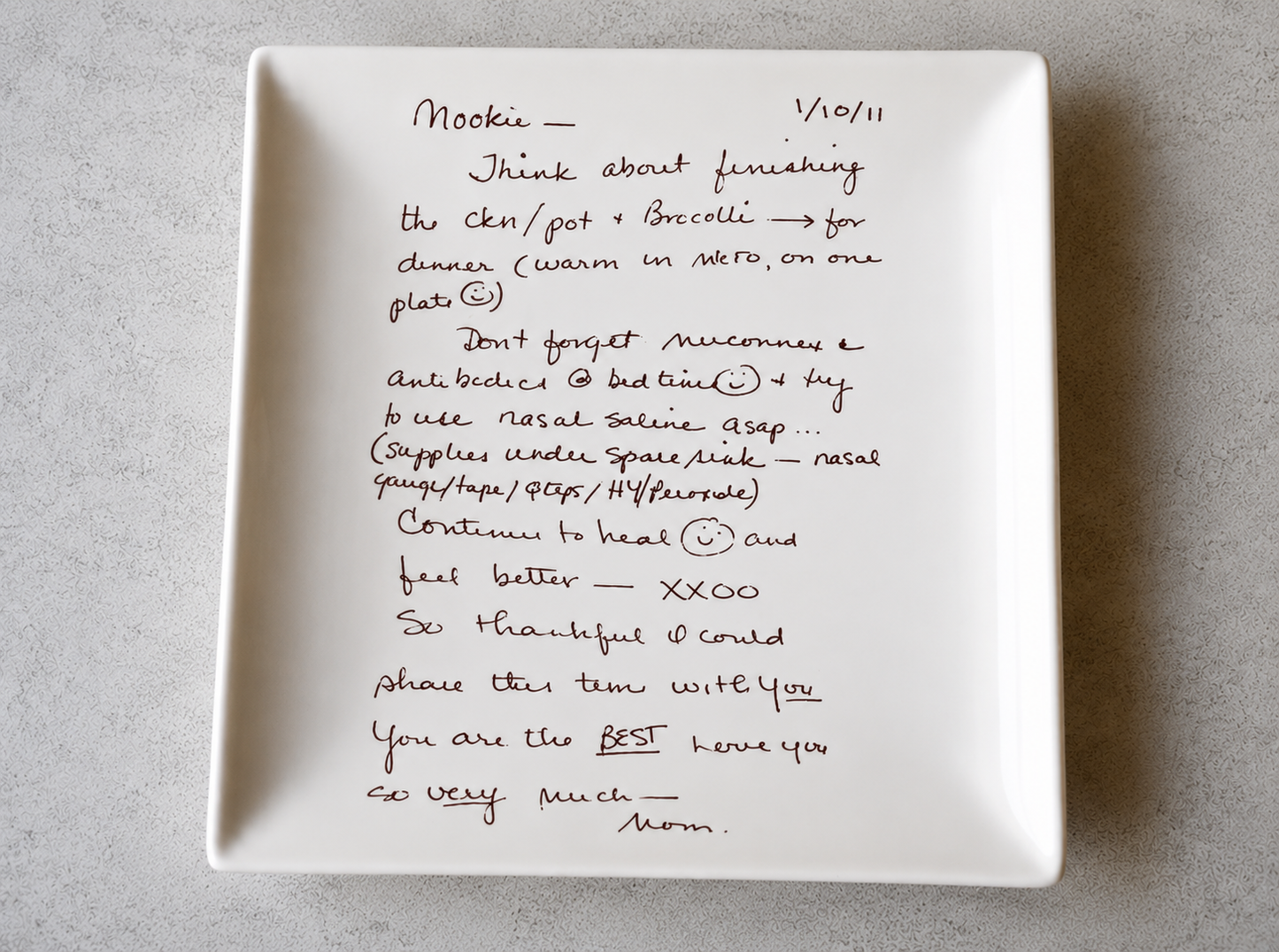 10 x 10 Square Ceramic Platter with Handwritten Family Recipe - Engraved Handwriting Transfer