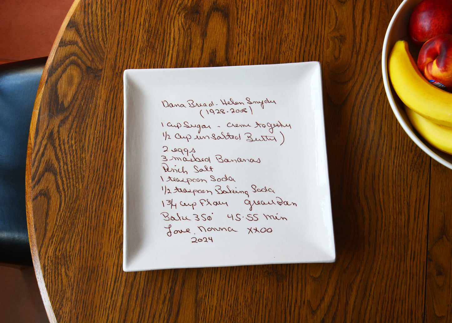 10 x 10 Square Ceramic Platter with Handwritten Family Recipe - Engraved Handwriting Transfer
