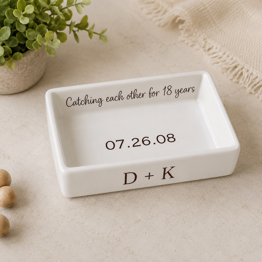 Personalized Entryway Key Tray - Ceramic Catchall Dish - Unique Wedding Anniversary Housewarming or Birthday Gift
