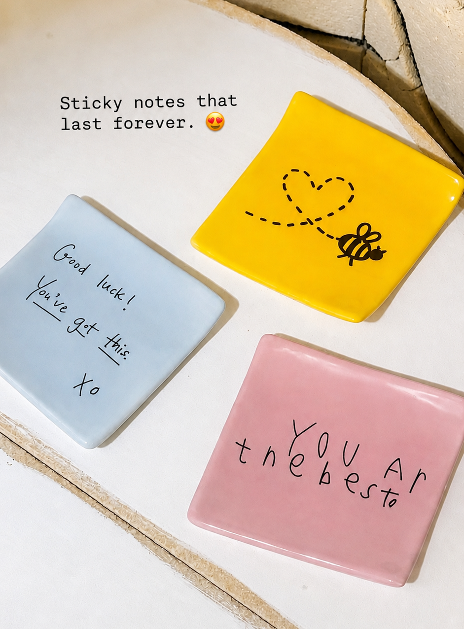 Personalized Ceramic Post-It Sticky Note Dish - Custom Handwritten Keepsake - Unique Handwriting Wedding, Memorial or Friendship Gift