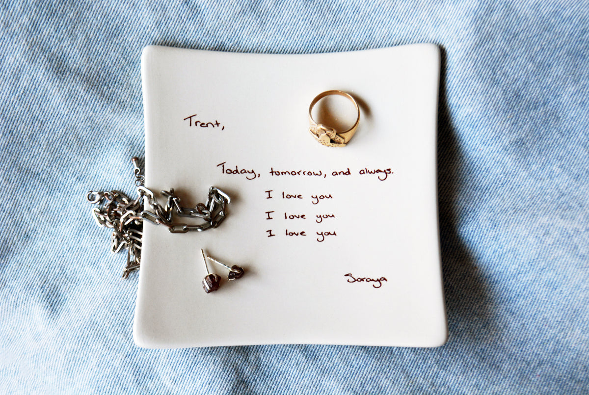 Ceramic Handwriting Keepsake Trinket Dish - Add a Handwritten Note From Any Loved One - Remembrance Memorial Gift