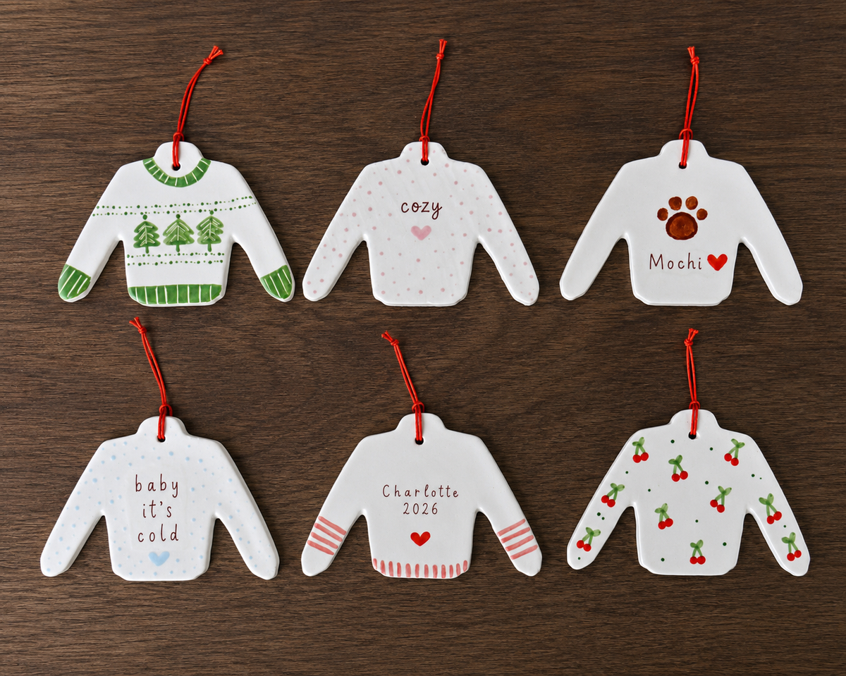 Personalized Ceramic Sweater Ornament - Custom Ugly Christmas Sweater Ornament - Handmade Holiday Keepsake Gift