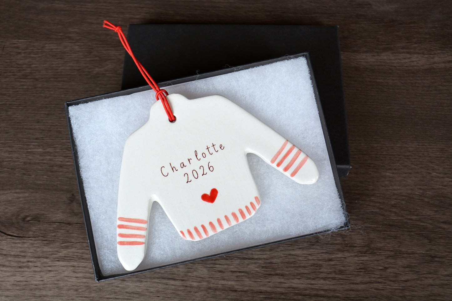Personalized Ceramic Sweater Ornament - Custom Ugly Christmas Sweater Ornament - Handmade Holiday Keepsake Gift