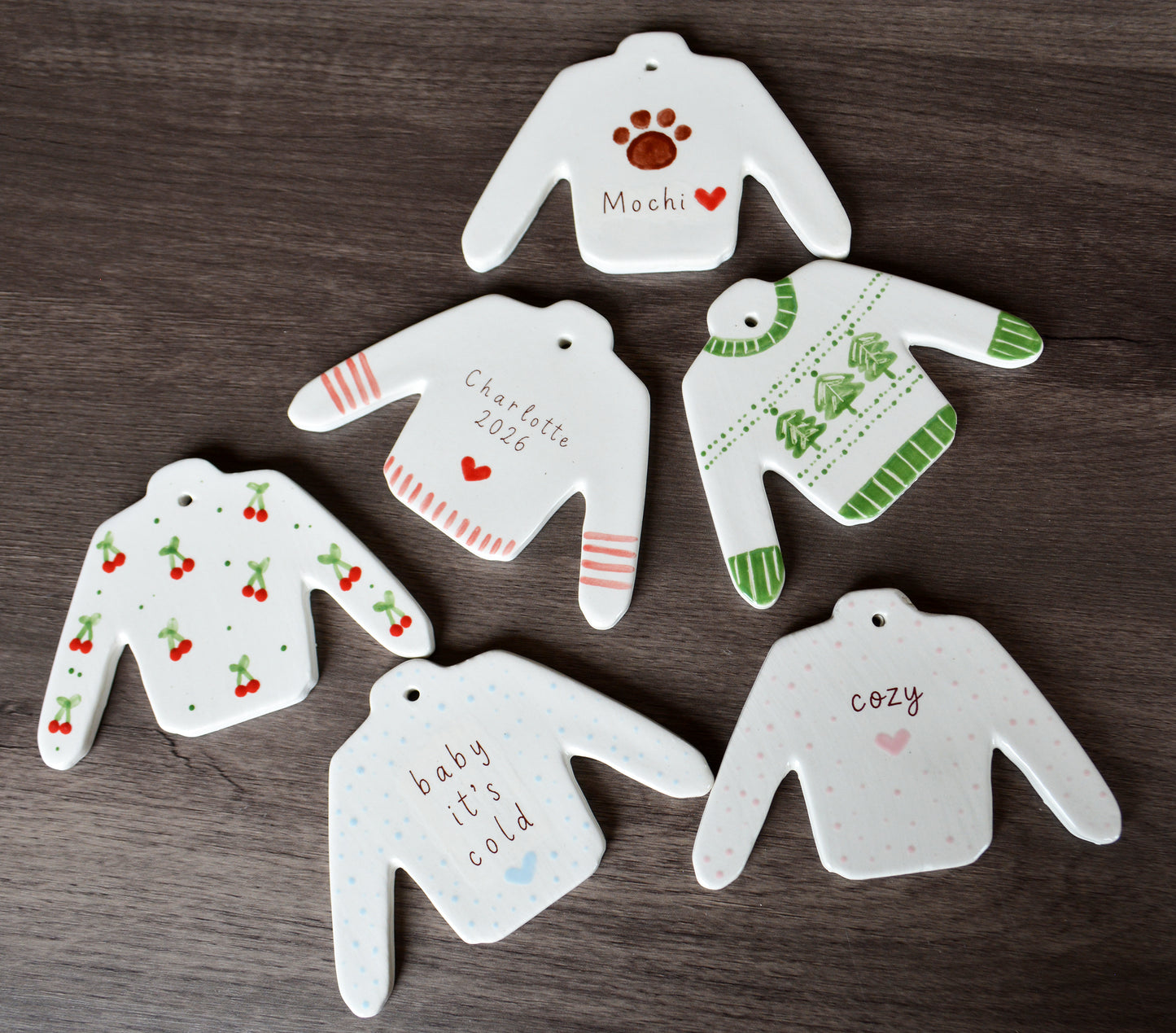 Personalized Ceramic Sweater Ornament - Custom Ugly Christmas Sweater Ornament - Handmade Holiday Keepsake Gift