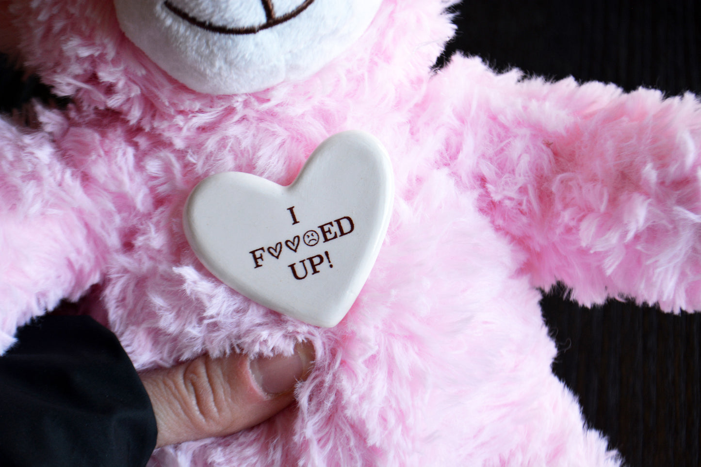 Personalized Apology Gift Set - Plush Teddy Bear with I F*ed Up Ceramic Heart Pin and Custom Keepsake Dish