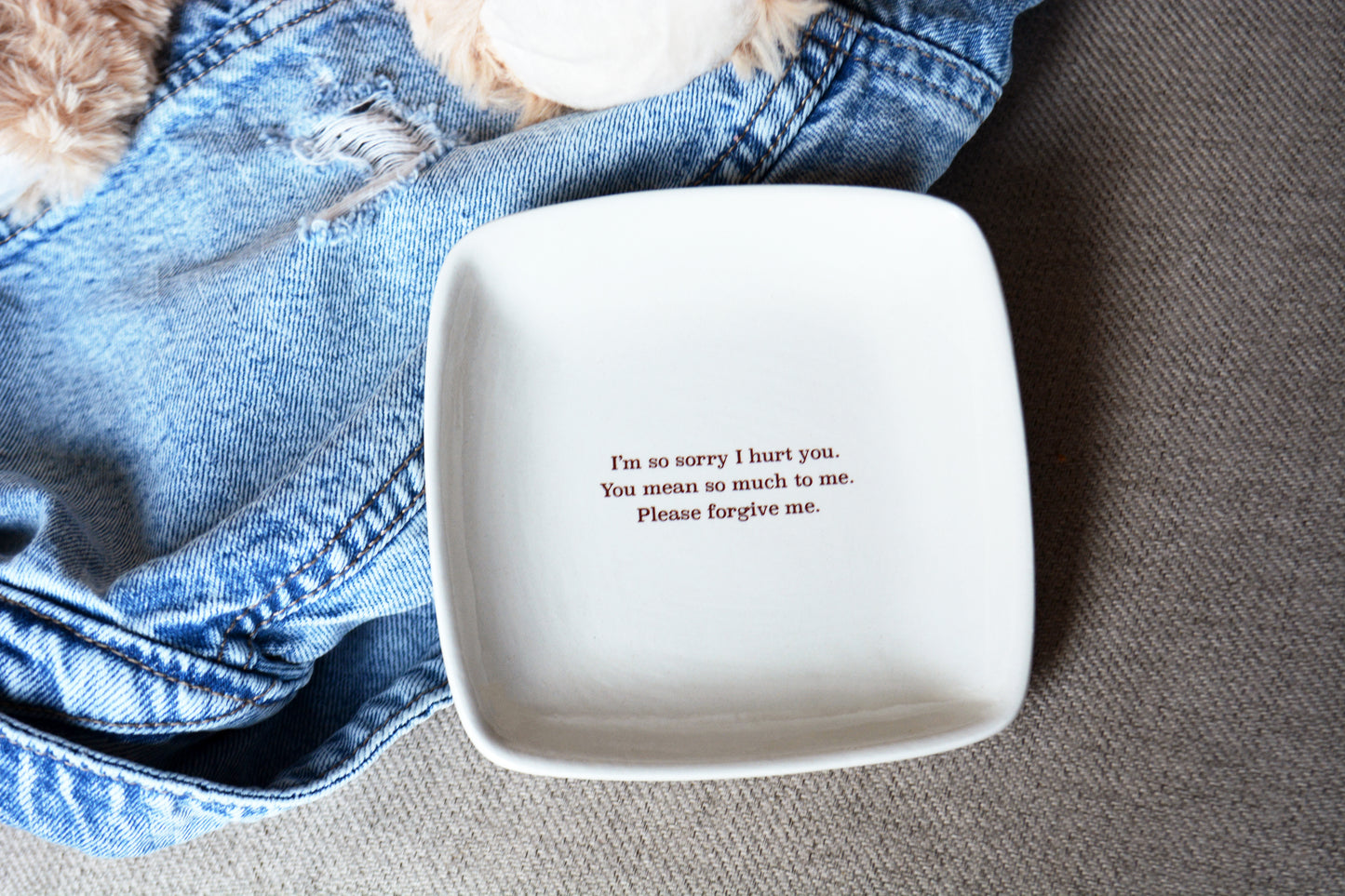 Personalized Apology Gift Set - Plush Teddy Bear with I F*ed Up Ceramic Heart Pin and Custom Keepsake Dish
