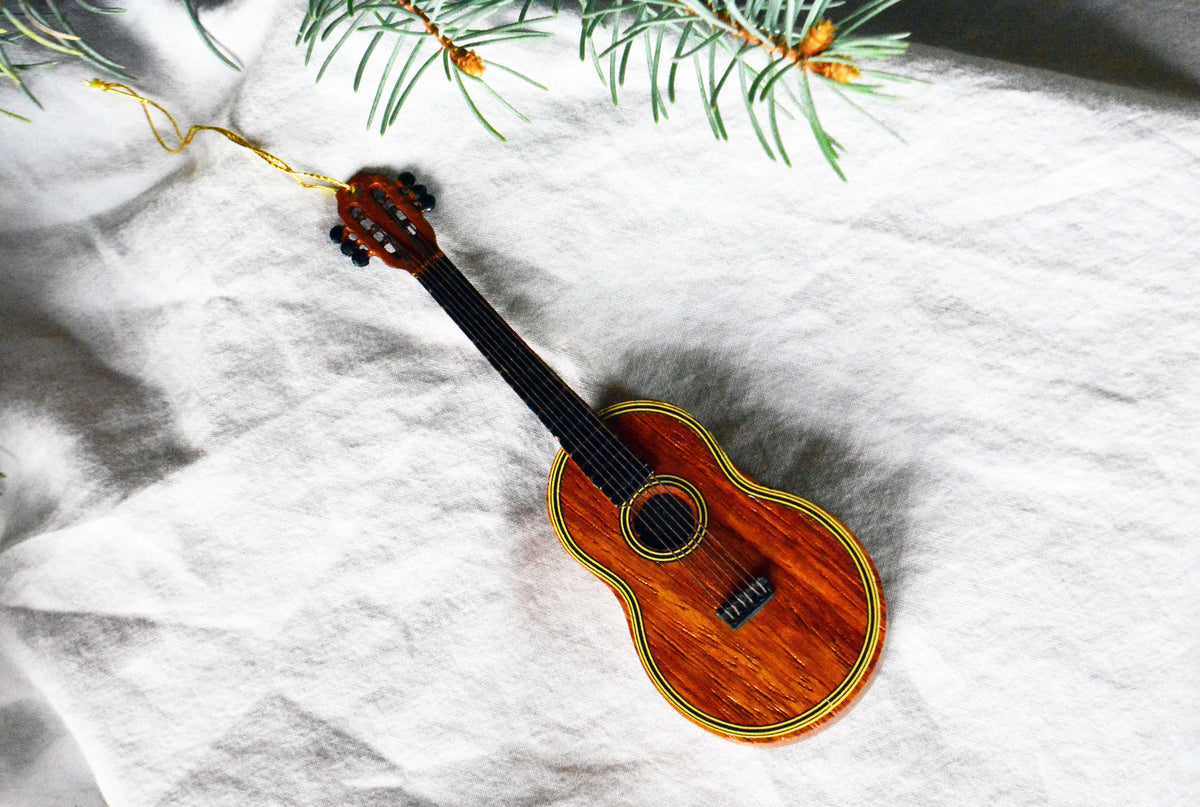 Vintage Wooden Musical Instrument Christmas Guitar Ornament 