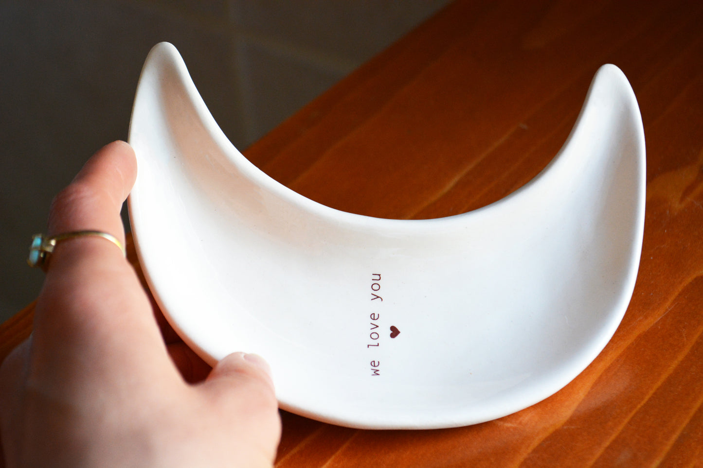 Personalized Handmade Ceramic Crescent Moon Bowl with Custom Text