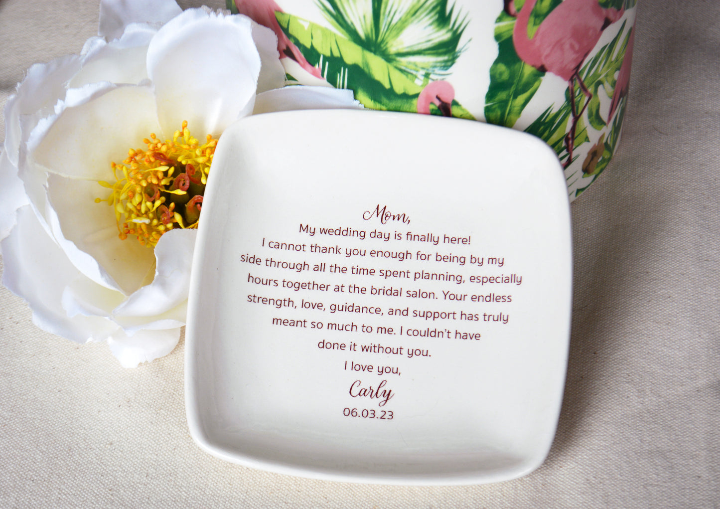 Personalized Ceramic Keepsake Dish with Custom Message - Wedding or Birthday Gift for Mom