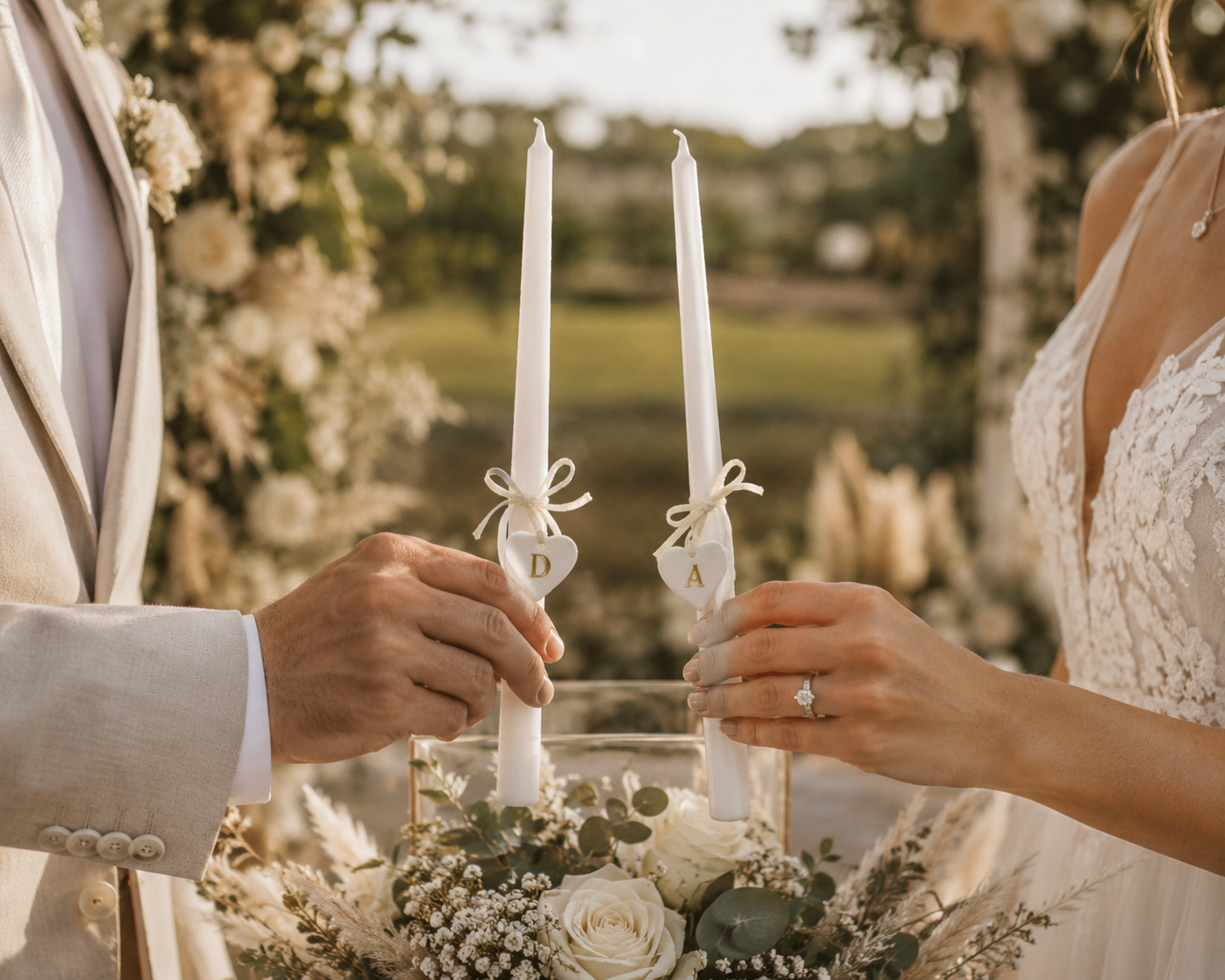 Two Hearts Become One Taper Unity Candles Personalized with Initials