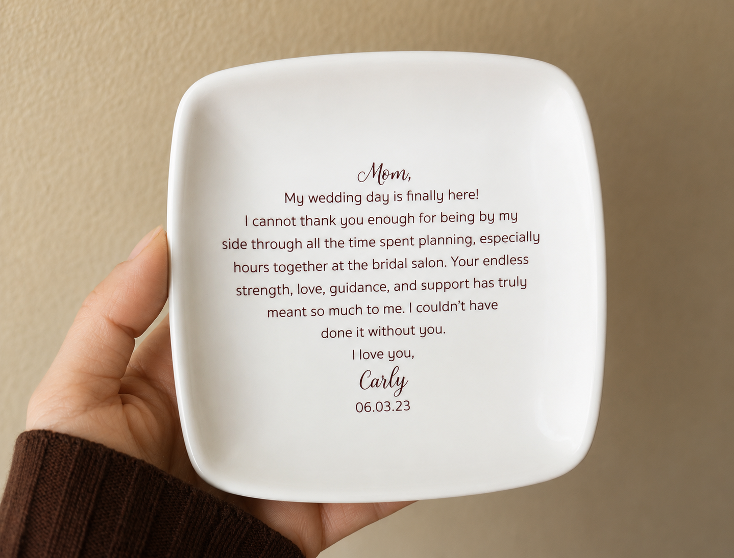Personalized Ceramic Keepsake Dish with Custom Message - Wedding or Birthday Gift for Mom