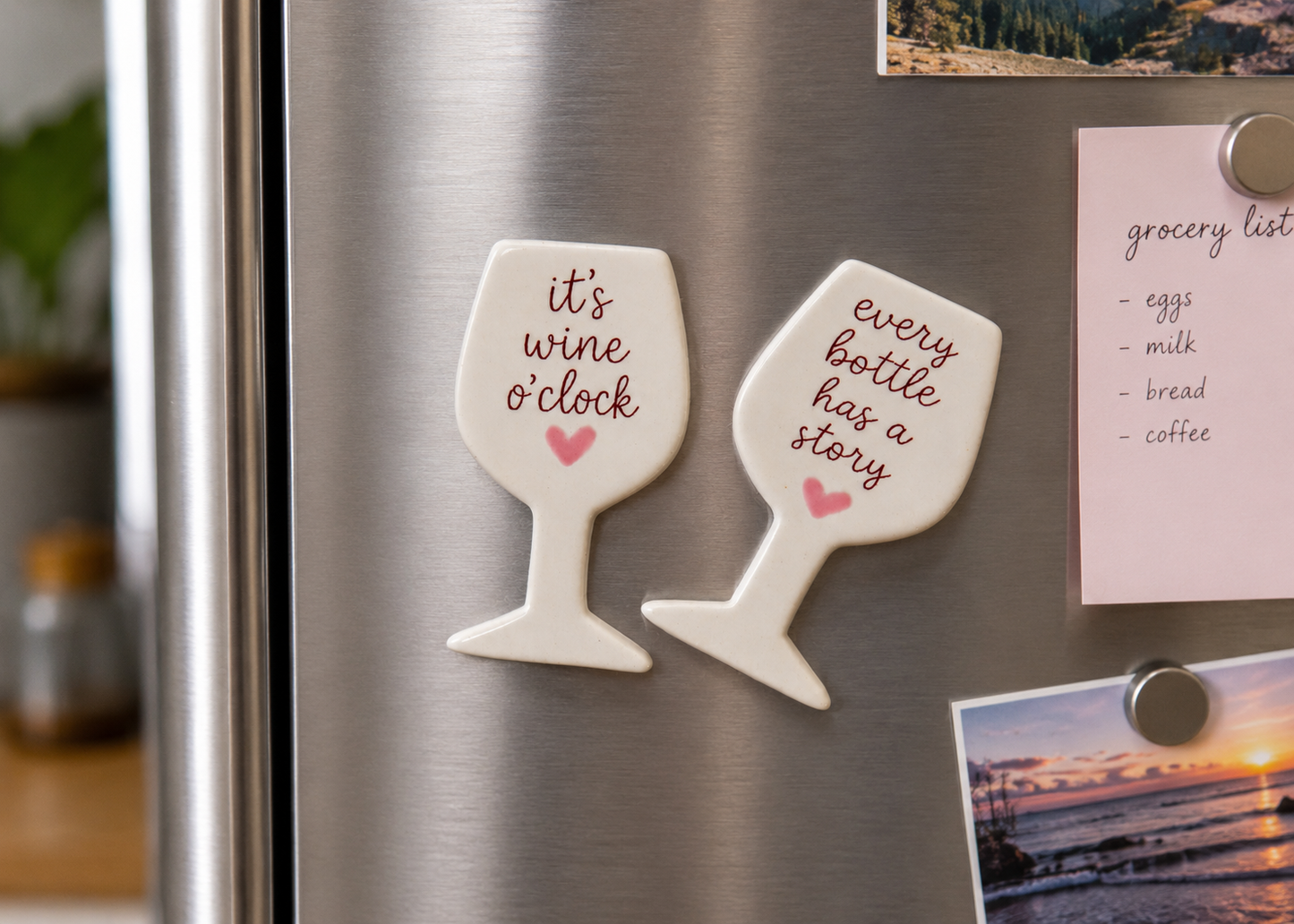 Wine Glass Fridge Magnet Set - Ceramic Wine Magnets - Funny Wine Lover Housewarming Gift