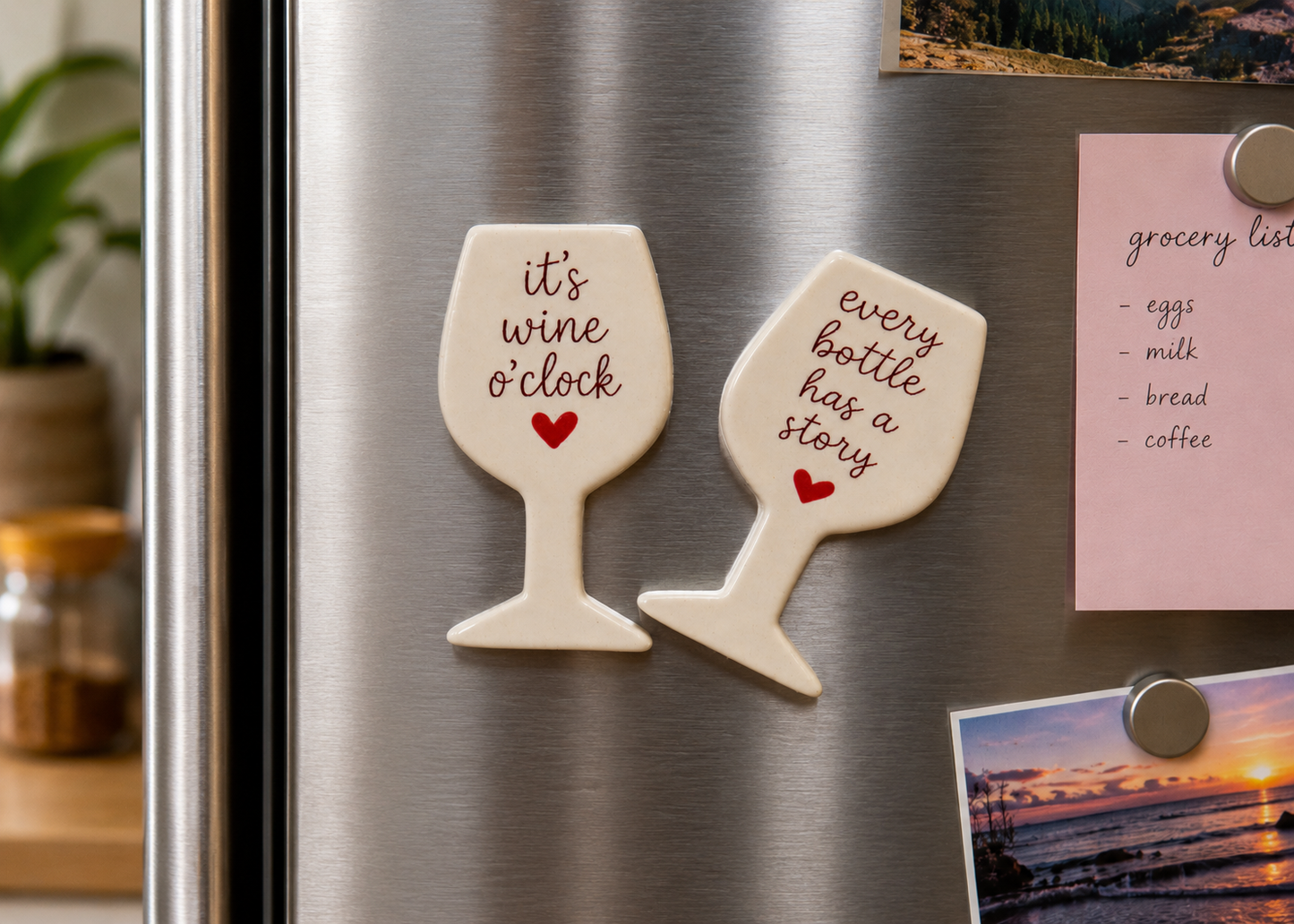 Wine Glass Fridge Magnet Set - Ceramic Wine Magnets - Funny Wine Lover Housewarming Gift