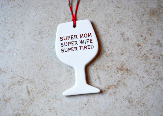 Ceramic Wine Glass Shaped Ornament - Unique Wine Lover Foodie Gift